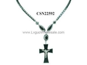 Hematite Cross Pendant Beads Stone Chain Choker Fashion Women Necklace